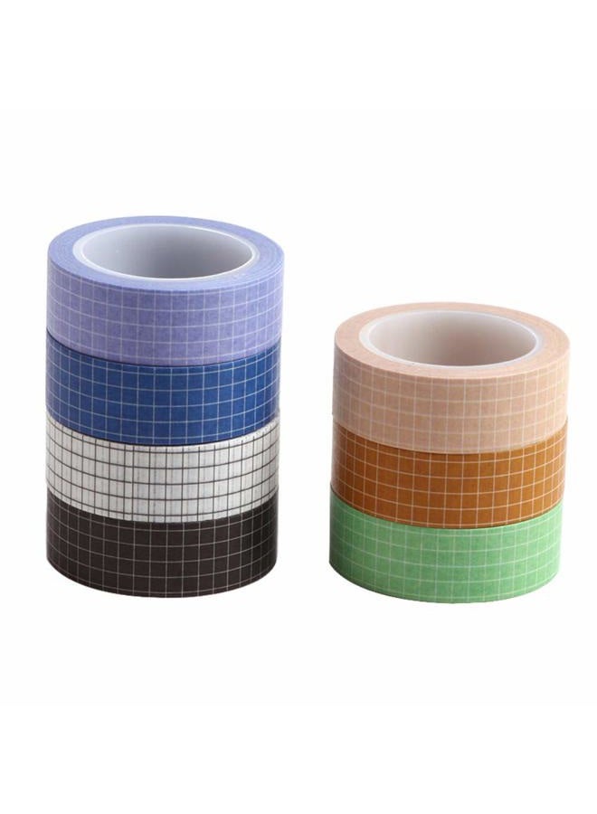 MEI YI TIAN 7 Rolls Grid Washi Tape Set 10M Colorful Writable Paper Adhesive Masking Tapes 15MM Width Sticky Paper Tape for DIY Scrapbooking Arts Crafts Decor Bullet Journaling Labels - Image 1