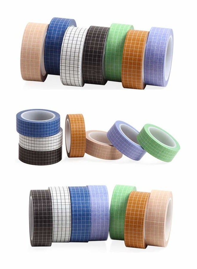 MEI YI TIAN 7 Rolls Grid Washi Tape Set 10M Colorful Writable Paper Adhesive Masking Tapes 15MM Width Sticky Paper Tape for DIY Scrapbooking Arts Crafts Decor Bullet Journaling Labels - Image 4