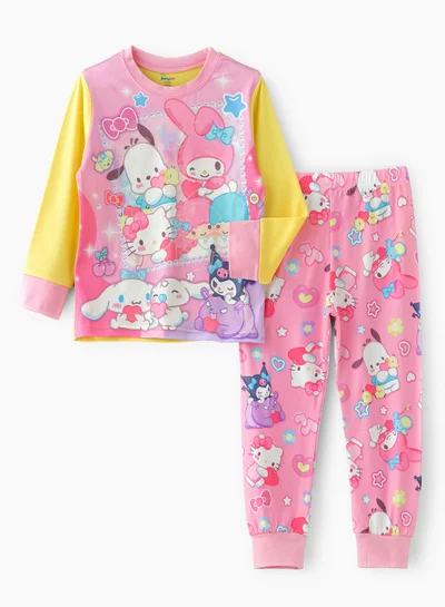 babyqlo Cartoon characters printed cotton top with pajama set for girls