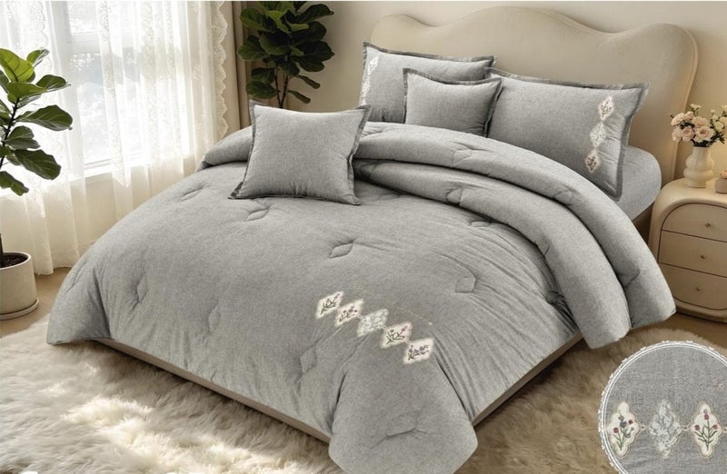 Plain cotton bedspread, 100% cotton, embroidered, 6 pieces