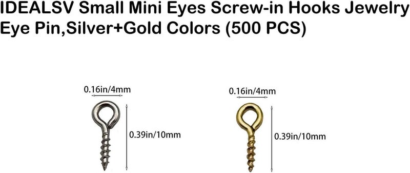 IDEALSV Small Mini Eyes Screw-in Hooks Jewelry Eye Pin,Silver+Gold Colors (500 PCS) - Image 3