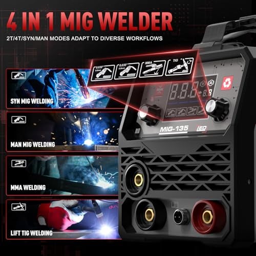 ANDELI 135Amp MIG Welder 110V Portable Gasless Welder Flux MIG/Lift Tig/Stick 3-in-1 Multiprocess Welder LED Digital Display Welding Machine IGBT Inverter Welder - Image 2