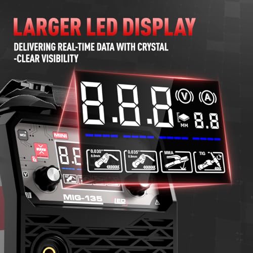 ANDELI 135Amp MIG Welder 110V Portable Gasless Welder Flux MIG/Lift Tig/Stick 3-in-1 Multiprocess Welder LED Digital Display Welding Machine IGBT Inverter Welder - Image 4