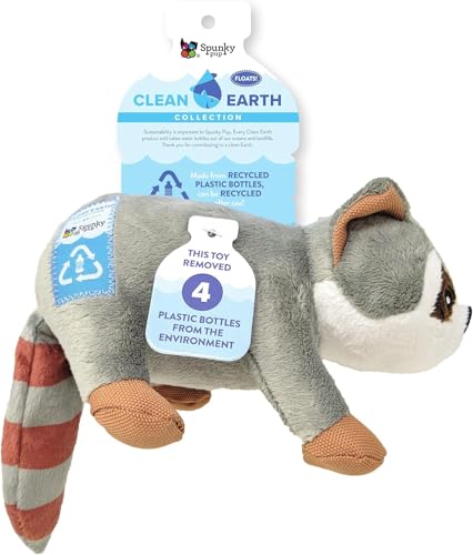 Spunky Pup Clean Earth Plush Raccoon Made from 100 Recycled Water Bottles SmallGray7261 - Image 1