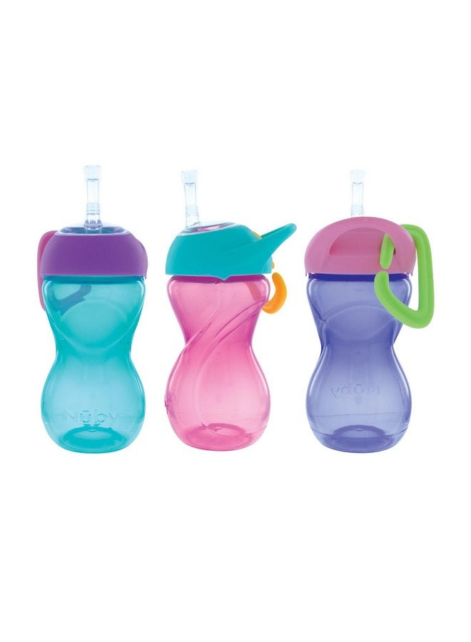 Nuby No-Spill Clik-It Flexi Straw Sippy Cup with Easy Grip - (3-Pack) 10 oz - Baby Sippy Cup for 6+ Month Old - Aqua/Pink/Purple - Image 1