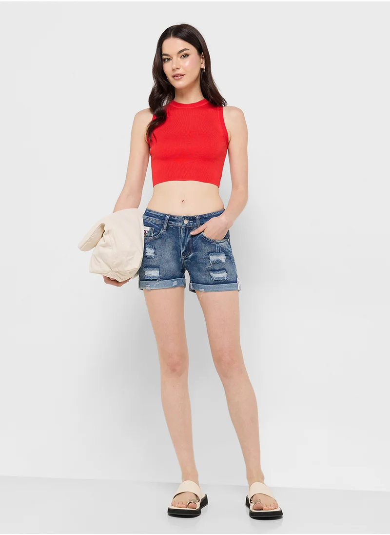جينجر Distressed Denim Shorts