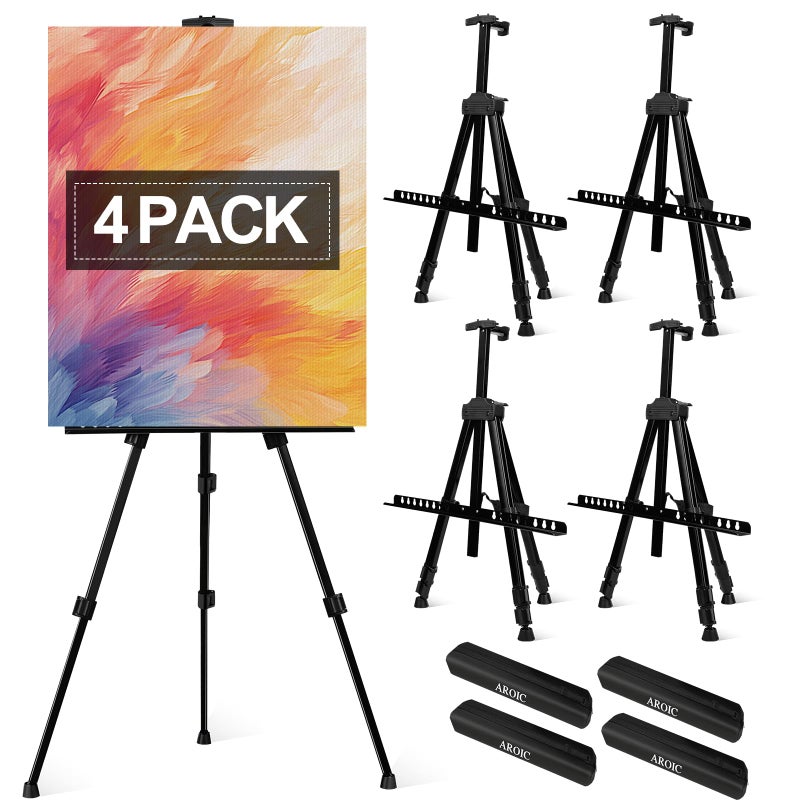 AROIC 4 Pack Painting Display Easel Stand Portable Adjustable Metal Tripod Artist Canvases Height from20to66Inch Extra Sturdy forTableTopFloor Painting Drawingand DisplayingBlack with4Storage Bag