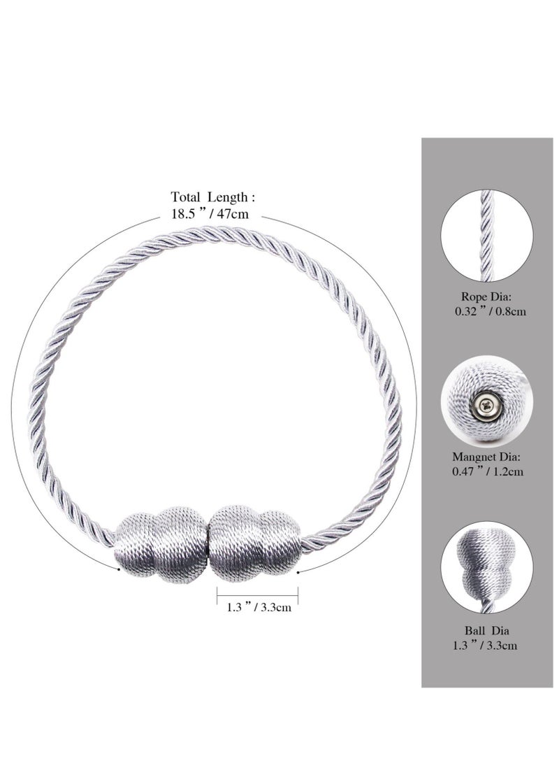 Magnetic Curtain Tiebacks, 4 Pack Rope Decorative Curtain Tie Backs Elegant Curtain Holders for Drapes Outdoor Window Treatment Holdbacks, Grey