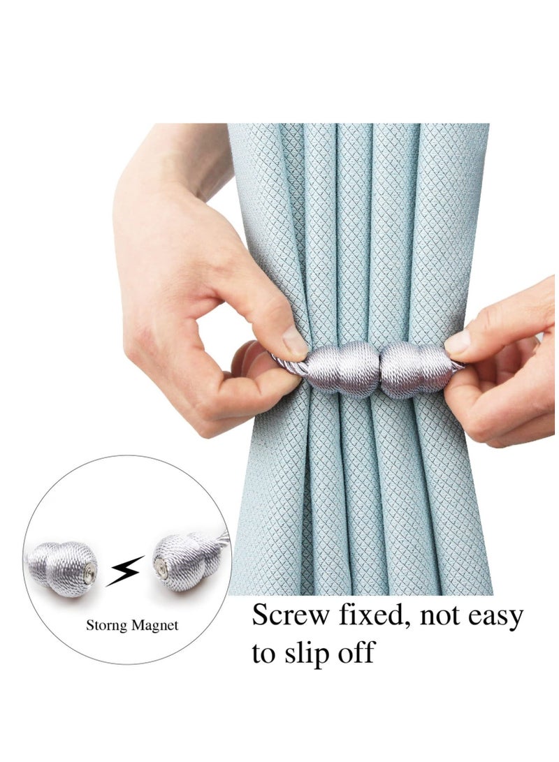 Magnetic Curtain Tiebacks, 4 Pack Rope Decorative Curtain Tie Backs Elegant Curtain Holders for Drapes Outdoor Window Treatment Holdbacks, Grey