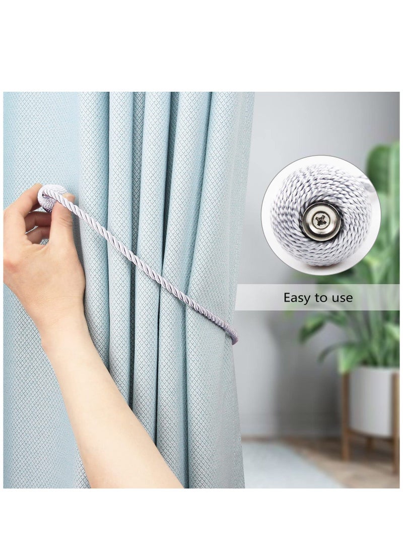 Magnetic Curtain Tiebacks, 4 Pack Rope Decorative Curtain Tie Backs Elegant Curtain Holders for Drapes Outdoor Window Treatment Holdbacks, Grey