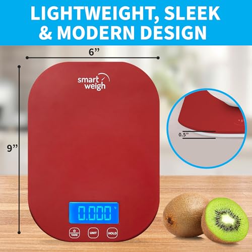 Smart Weigh Red Digital Kitchen Scale for Cooking, Weight Loss, Calorie Tracking, Baking, Food Portion Control, and Meal Prep - Accurate Measurements in Grams and Ounces - Image 3