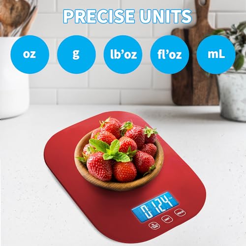 Smart Weigh Red Digital Kitchen Scale for Cooking, Weight Loss, Calorie Tracking, Baking, Food Portion Control, and Meal Prep - Accurate Measurements in Grams and Ounces - Image 2