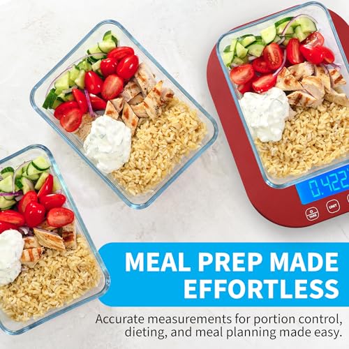 Smart Weigh Red Digital Kitchen Scale for Cooking, Weight Loss, Calorie Tracking, Baking, Food Portion Control, and Meal Prep - Accurate Measurements in Grams and Ounces - Image 5