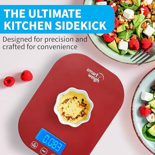 Smart Weigh Red Digital Kitchen Scale for Cooking, Weight Loss, Calorie Tracking, Baking, Food Portion Control, and Meal Prep - Accurate Measurements in Grams and Ounces - Image 4