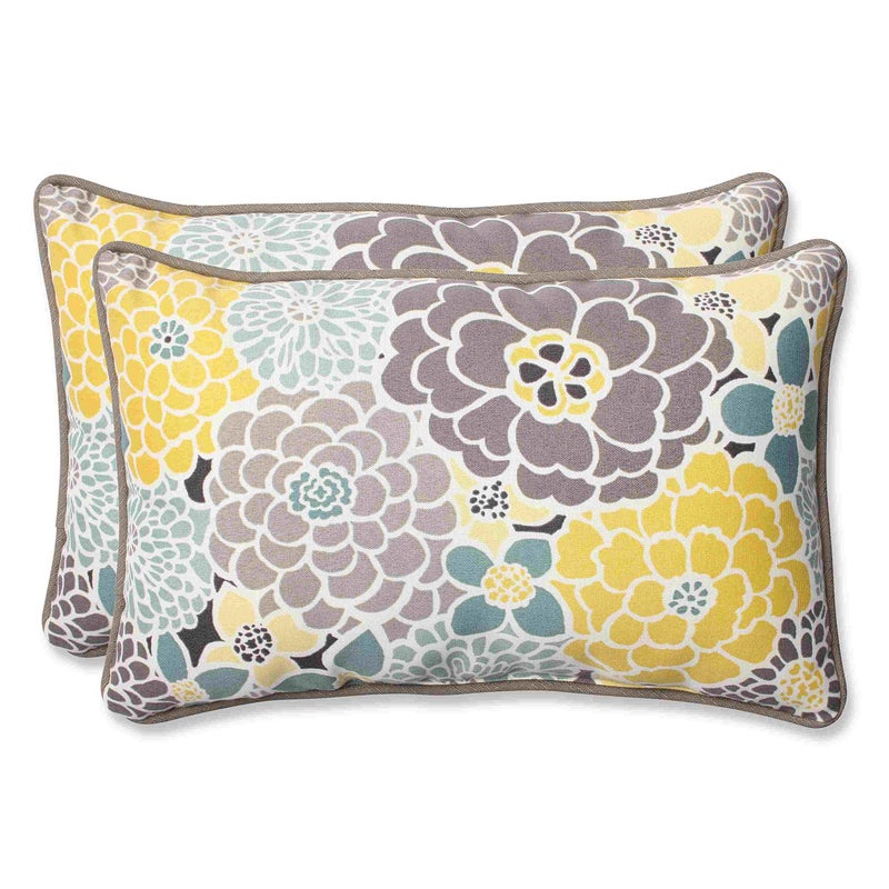 Pillow Perfect Bright Floral IndoorOutdoor Accent Throw Pillow Plush Fill Weather and Fade Resistant Lumbar  115 x 185  BlueTan Lois 2 Count