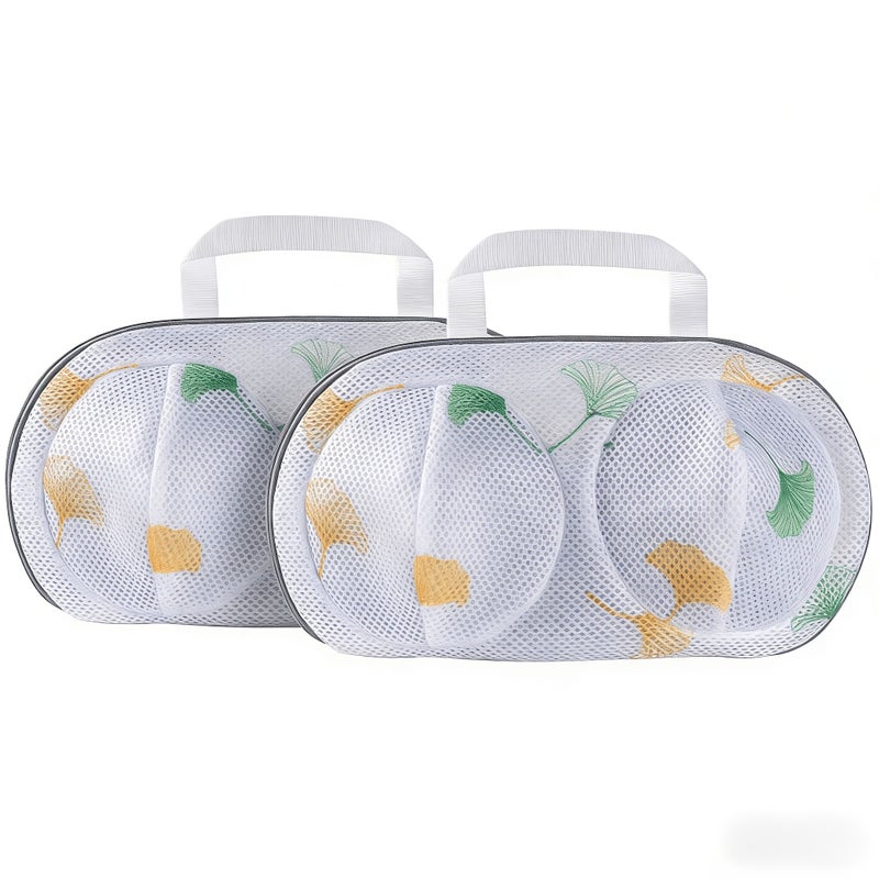2 Pcs Thickened Mesh Bra Laundry Bags With Handles Ginkgo Leaf Print Design Prevent Tangling And Abrasion For Travel Laundry Protection - Image 4