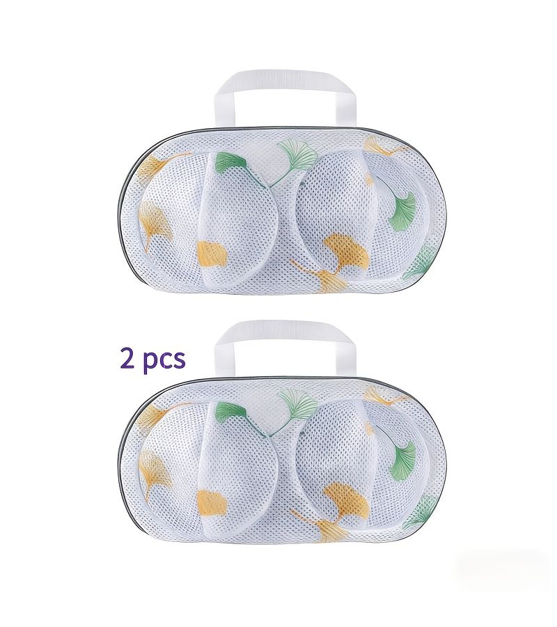 2 Pcs Thickened Mesh Bra Laundry Bags With Handles Ginkgo Leaf Print Design Prevent Tangling And Abrasion For Travel Laundry Protection - Image 2