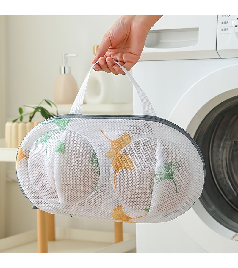 2 Pcs Thickened Mesh Bra Laundry Bags With Handles Ginkgo Leaf Print Design Prevent Tangling And Abrasion For Travel Laundry Protection - Image 5