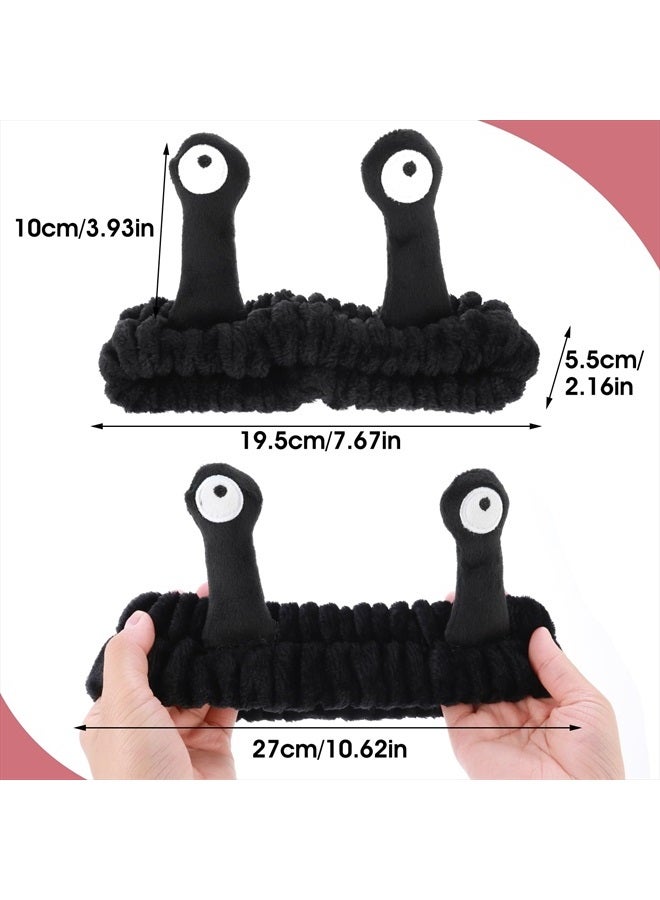 WLLHYF Spa Headband Facial Makeup Head Band Microfiber Soft Coral Fleece Head Wraps Snail Cartoon Cute Hair Accessories Elastic Skincare Hair Band for Women Girls Washing Face Beauty (Black) - Image 2