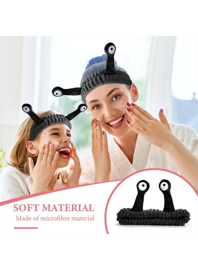 WLLHYF Spa Headband Facial Makeup Head Band Microfiber Soft Coral Fleece Head Wraps Snail Cartoon Cute Hair Accessories Elastic Skincare Hair Band for Women Girls Washing Face Beauty (Black) - Image 5