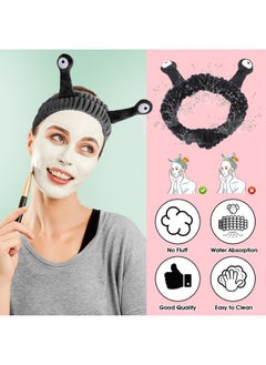 WLLHYF Spa Headband Facial Makeup Head Band Microfiber Soft Coral Fleece Head Wraps Snail Cartoon Cute Hair Accessories Elastic Skincare Hair Band for Women Girls Washing Face Beauty (Black)  - Image 4