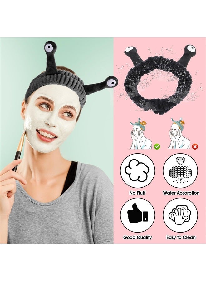WLLHYF Spa Headband Facial Makeup Head Band Microfiber Soft Coral Fleece Head Wraps Snail Cartoon Cute Hair Accessories Elastic Skincare Hair Band for Women Girls Washing Face Beauty (Black) - Image 4