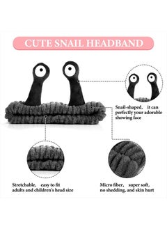 WLLHYF Spa Headband Facial Makeup Head Band Microfiber Soft Coral Fleece Head Wraps Snail Cartoon Cute Hair Accessories Elastic Skincare Hair Band for Women Girls Washing Face Beauty (Black)  - Image 3