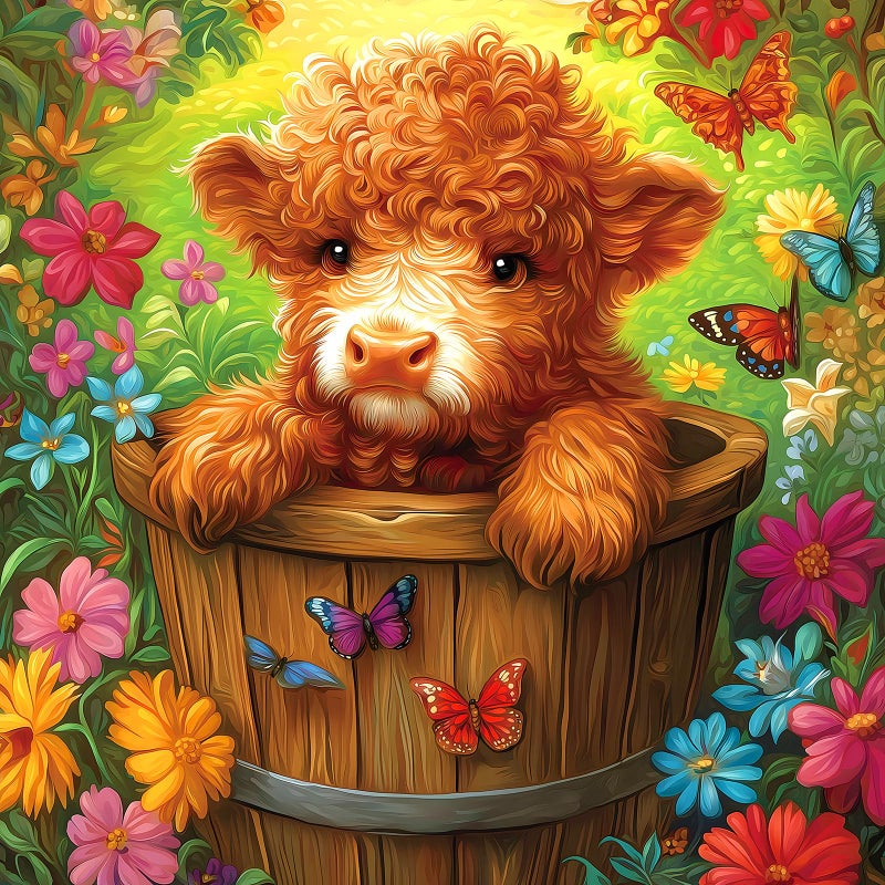 MINIWAN 500Piece Jigsaw Puzzle Cute Highland Cow with Butterfly Flower Design Unique Challenging Family Puzzle 20x20 Inches Ideal Gift for Adults Puzzle Enthusiasts - Image 3