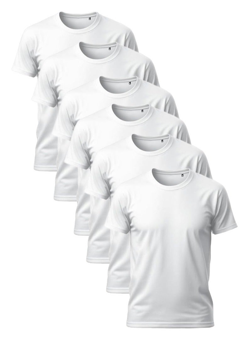 Textelo Pack of 6 Men's Combed Cotton White T-Shirt  Crew Neck Short Sleeve Made in Egypt - Image 1