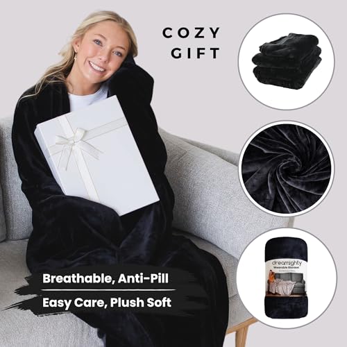 Super Blanky Wearable Blankets for Women, Adult Wearable Blanket Men, Christmas Gifts for Men, Comfy Girlfriend Birthday Gifts for Him, Husband Birthday Gift Ideas, Blanket With Sleeves - Dark Black - Image 3