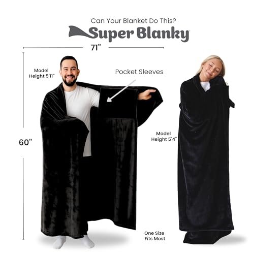Super Blanky Wearable Blankets for Women, Adult Wearable Blanket Men, Christmas Gifts for Men, Comfy Girlfriend Birthday Gifts for Him, Husband Birthday Gift Ideas, Blanket With Sleeves - Dark Black - Image 4