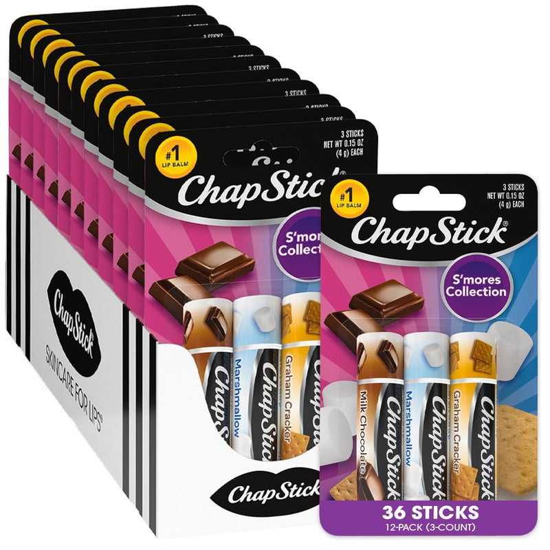 ChapStick Lip Moisturizer SMores Collection 3Packs 12 Sets36 Tubes  Bulk Lip Balm Cozy  Sweet 015 Oz Ea