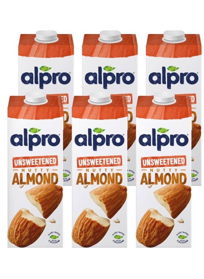 Alpro Almond Unsweetened Drink, 100% Plant-Based, Lactose Free - 1L (6X1L)