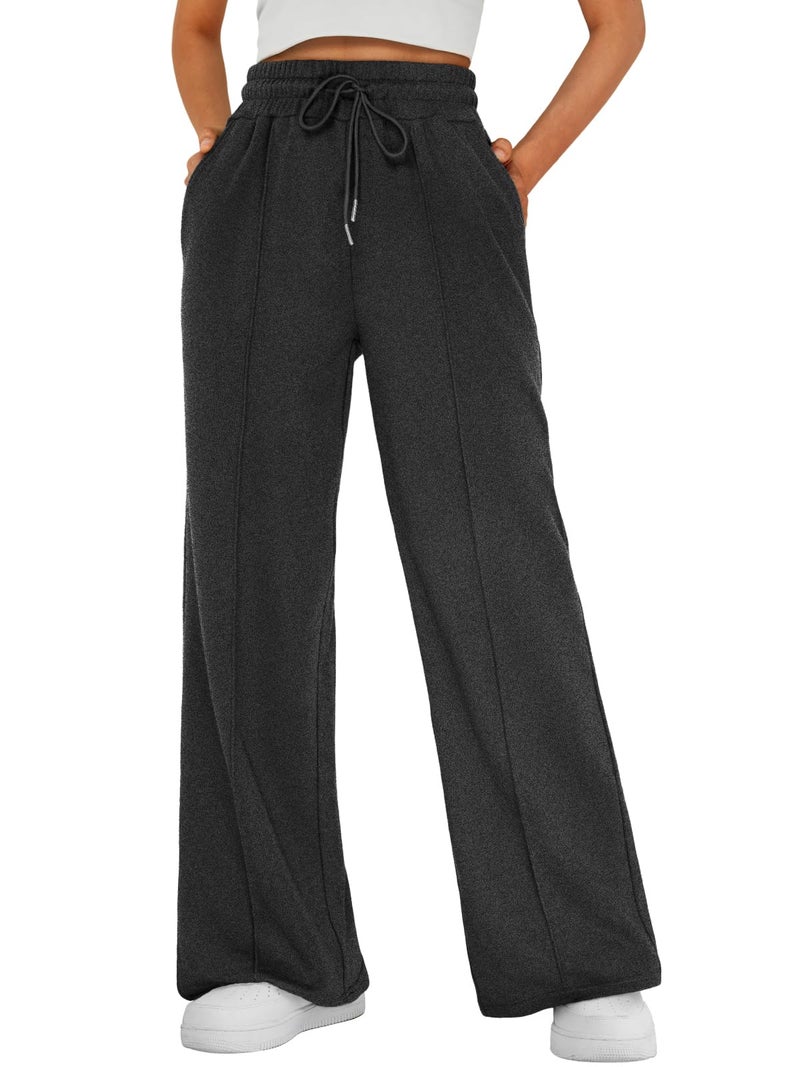 AUTOMET Womens Wide Leg Sweatpants Flare Lightweight Baggy Straight Leg Pants Oversized Joggers Fall Fashion 2026 Black Grey M - Image 1
