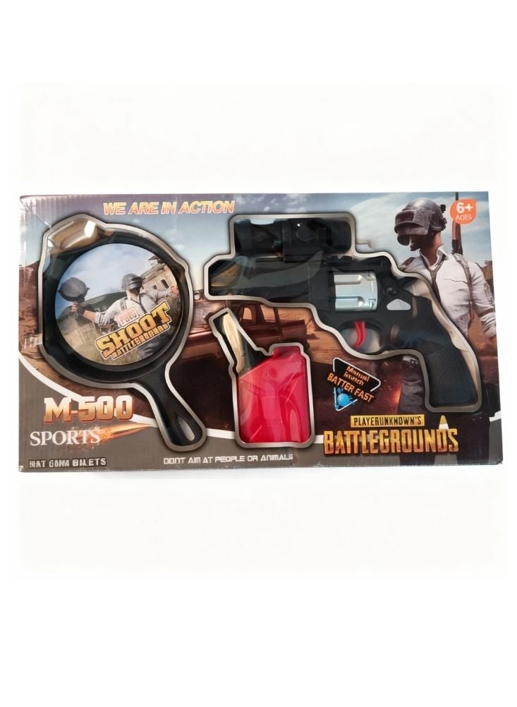 M500 Toy Gun Set with Pan & Accessories – Safe Rubber Bullets, Kids Shooting Playset