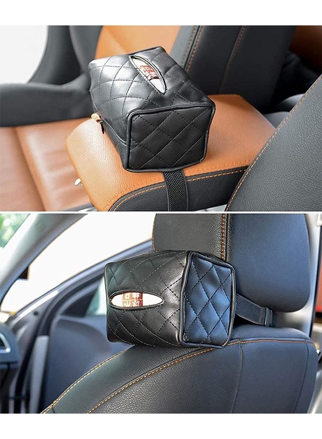 Generic Car Leather Tissue Holder Car Armrest Box Tissue Holder Luxury Black Leather for Car Back Seat Headrest Hanging Tissue Boxes Holder Case Multi-use Car Tissue Paper Holder  - Image 4