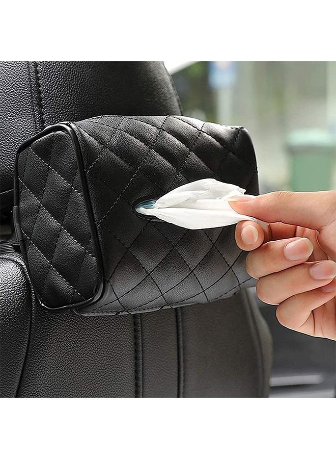 Generic Car Leather Tissue Holder Car Armrest Box Tissue Holder Luxury Black Leather for Car Back Seat Headrest Hanging Tissue Boxes Holder Case Multi-use Car Tissue Paper Holder  - Image 1