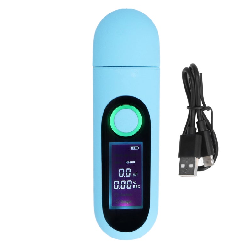 Breathalyzer: Blue ABS Material Contactless Testing - USB Charging Portable Breath Alcohol Tester for Personal On-the-go Use - Image 1