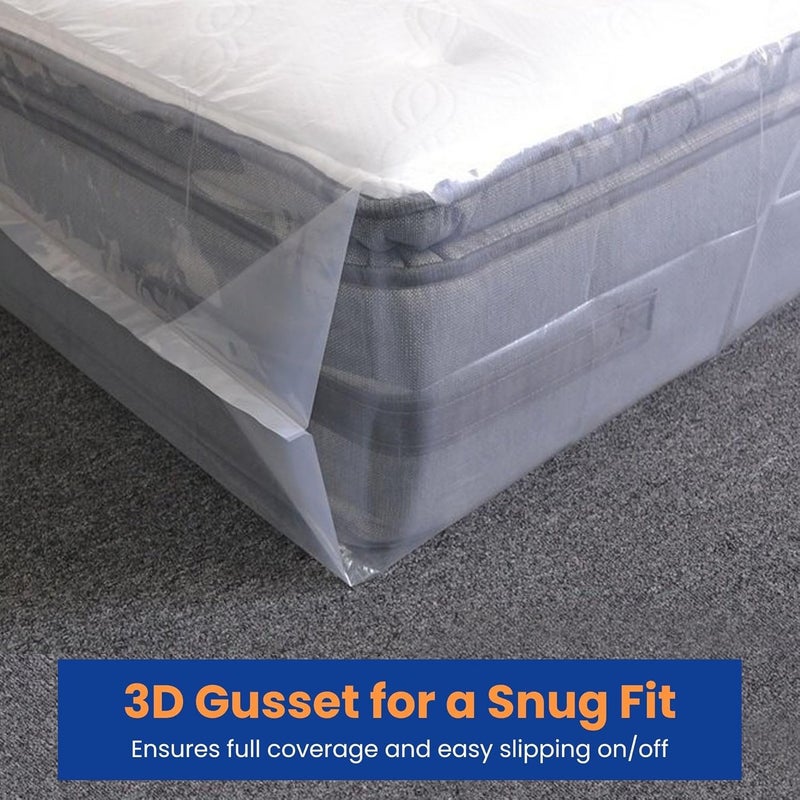 VICMORE 2 Pack Full Mattress Bags for Moving, Storage & Disposal – Clear Heavy-Duty Plastic Covers, Tear-Resistant & Dustproof, Recyclable (Fits Full/Double Beds) - Image 5