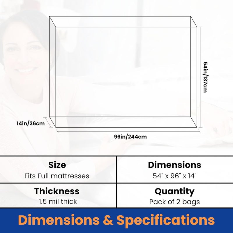 VICMORE 2 Pack Full Mattress Bags for Moving, Storage & Disposal – Clear Heavy-Duty Plastic Covers, Tear-Resistant & Dustproof, Recyclable (Fits Full/Double Beds) - Image 3