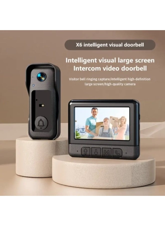 جرس باب فيديو مع شاشة - كاميرا اتصال داخلي لاسلكية مع صوت ثنائي الاتجاه، رؤية ليلية، فتحة بطاقة TF، زر تحكم، مثبت على الحائط، هاتف باب داخلي (غير مقاوم للماء) - Image 2