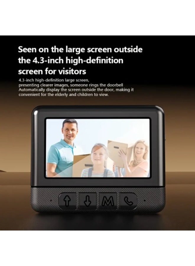 جرس باب فيديو مع شاشة - كاميرا اتصال داخلي لاسلكية مع صوت ثنائي الاتجاه، رؤية ليلية، فتحة بطاقة TF، زر تحكم، مثبت على الحائط، هاتف باب داخلي (غير مقاوم للماء) - Image 3