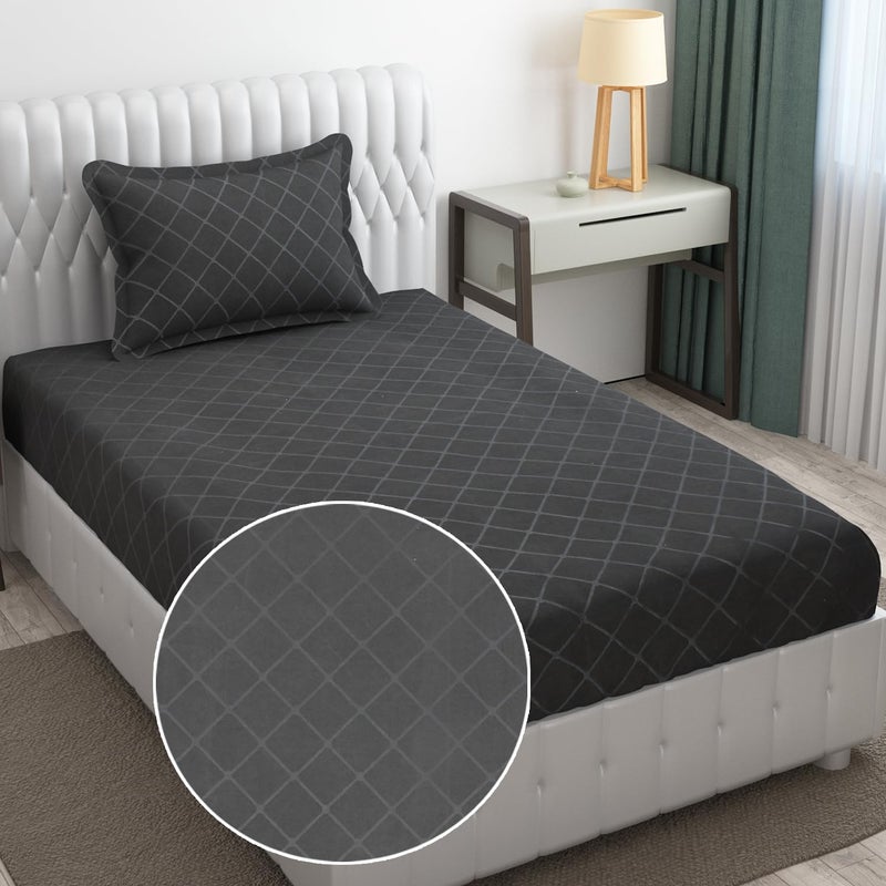 FRESH FROM LOOM Fresh From Loom Microfiber Single Bed bedsheet Hypoallergenic Wrinkle Free Bed Sheets with 1 Pillow Covers Barfi Design 60 x 90 Inches Grey  - Image 1