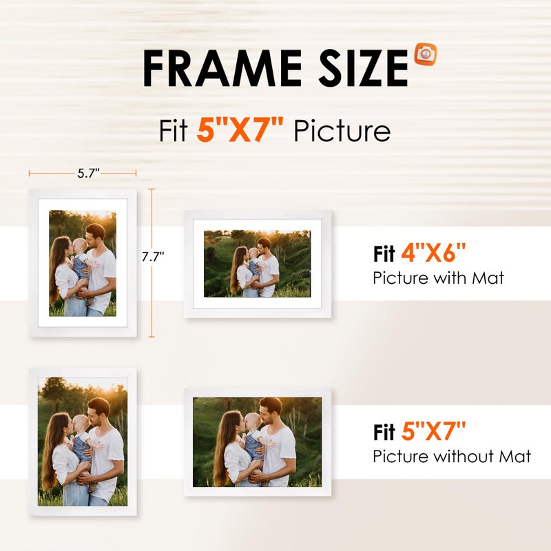 FIXSMITH 5x7 Picture Frame Bulk-4 Pack, Photo Frame with HD Plexiglass, Display Pictures 4x6 with Mat or 5x7 Without Mat, White Picture Frames Collage Wall Decor, Wall & Tabletop Picture Frames - Image 2