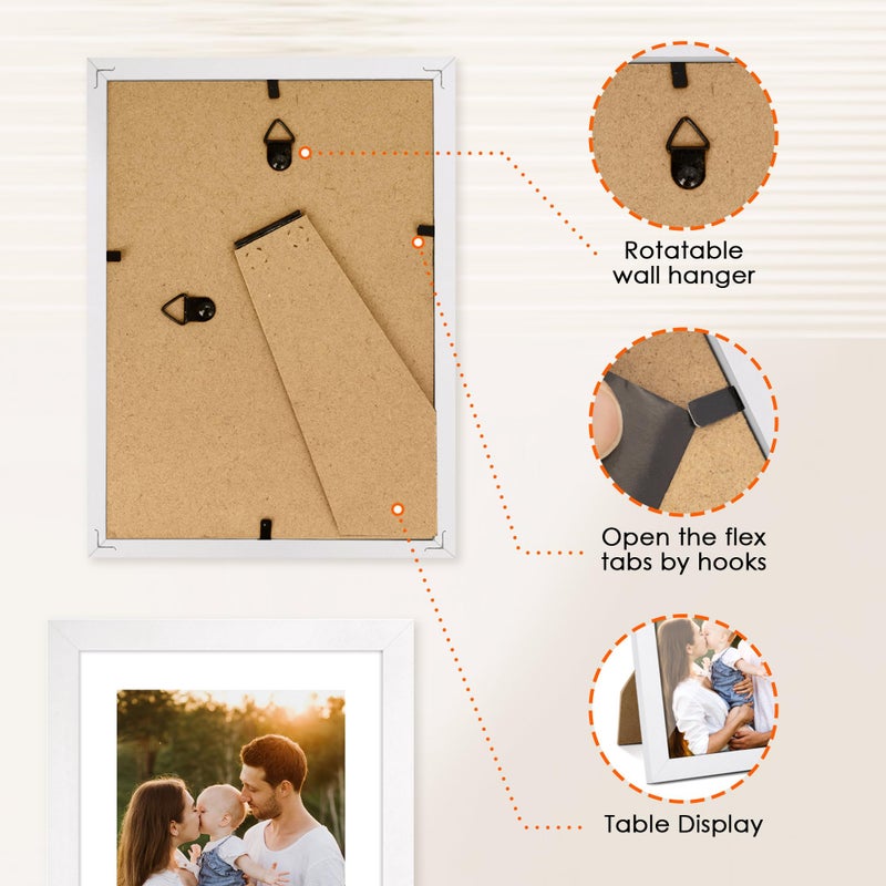 FIXSMITH 5x7 Picture Frame Bulk-4 Pack, Photo Frame with HD Plexiglass, Display Pictures 4x6 with Mat or 5x7 Without Mat, White Picture Frames Collage Wall Decor, Wall & Tabletop Picture Frames - Image 5