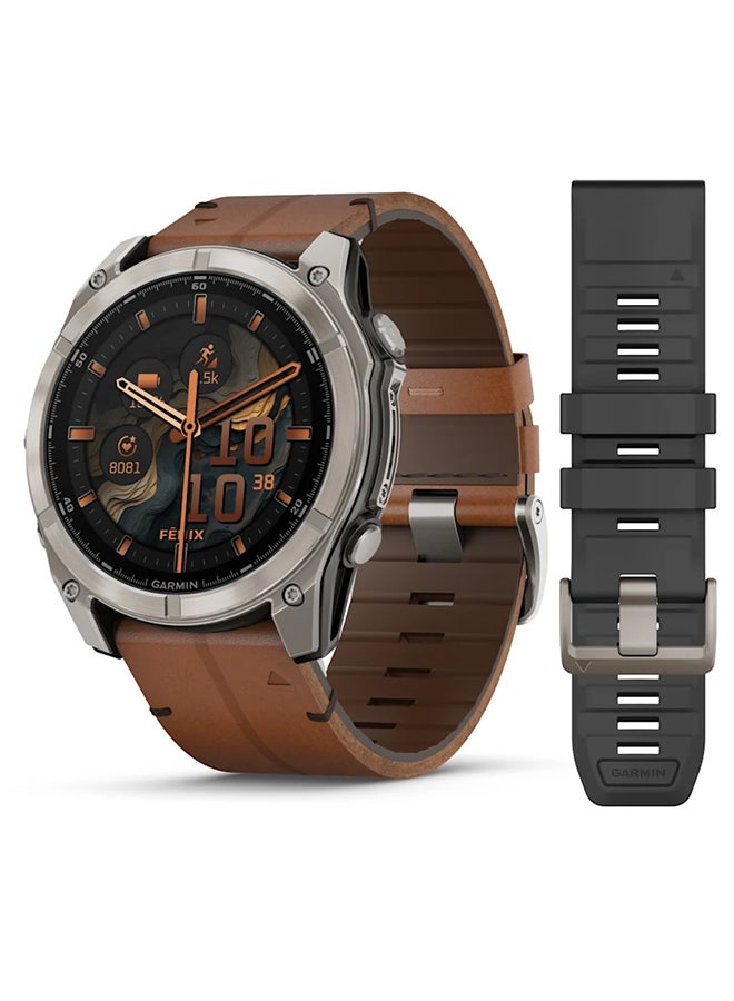 Fenix 8 - 51MM - Up To 29 Days Battery Life - 1.4"inch Amoled Display, Scratch Resistant, Sapphire Crystal, Heart Rate Monitor, All Day Stress Monitor, Offline Voice Command, Calling Features, Super Bright LED Flashlight, iOS and Android Compatible Bare Titanium