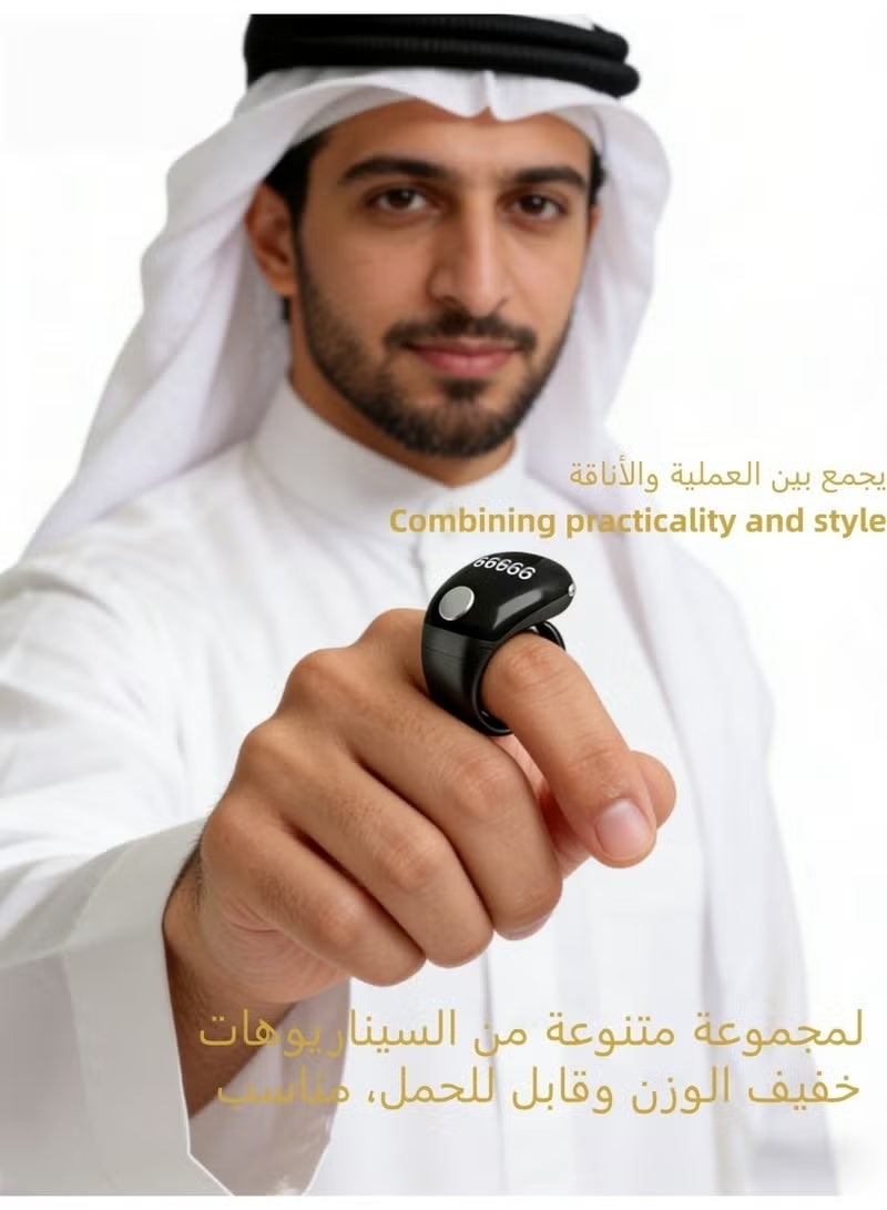 خاتم ذكي للتسبيح والذكر، خاتم صلاة، خاتم عدّاد أصابع قابل للتعديل (18/20/22 مم)، خاتم منبه رقمي للأذان، عداد إلكتروني ذكي مع شاشة عرض وشحن من النوع C، أسود - Image 5
