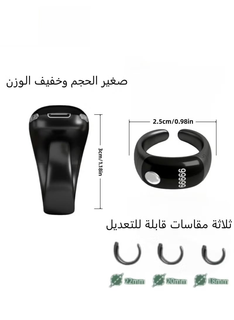 خاتم ذكي للتسبيح والذكر، خاتم صلاة، خاتم عدّاد أصابع قابل للتعديل (18/20/22 مم)، خاتم منبه رقمي للأذان، عداد إلكتروني ذكي مع شاشة عرض وشحن من النوع C، أسود - Image 3