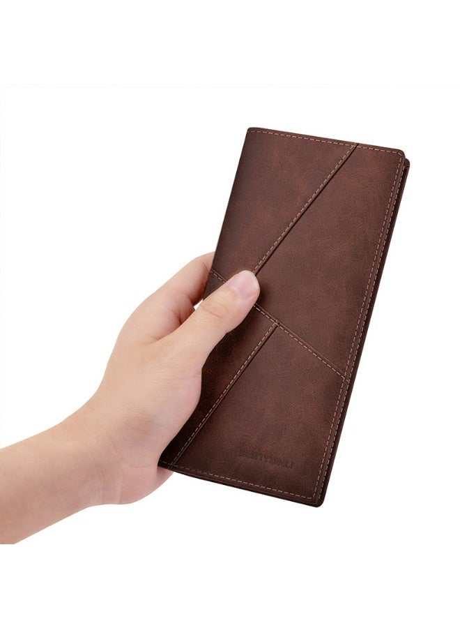 banyanu Men's Long Genuine Leather Multi-Card Slot Ultra-Thin Soft Leather Wallet/Card Holder (Coffee, Anti-Theft) - Image 1