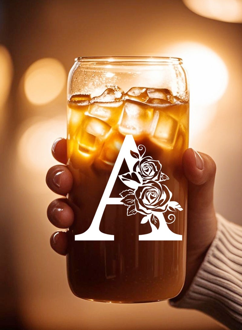 DAMCONME Birthday Gifts for Ladies, Monogrammed Initial Glass Cup Personalized Gifts for Women, 16oz Glass Cups with Lids and Straws, Iced Coffee Cup - Gifts for Birthday,A - Image 5